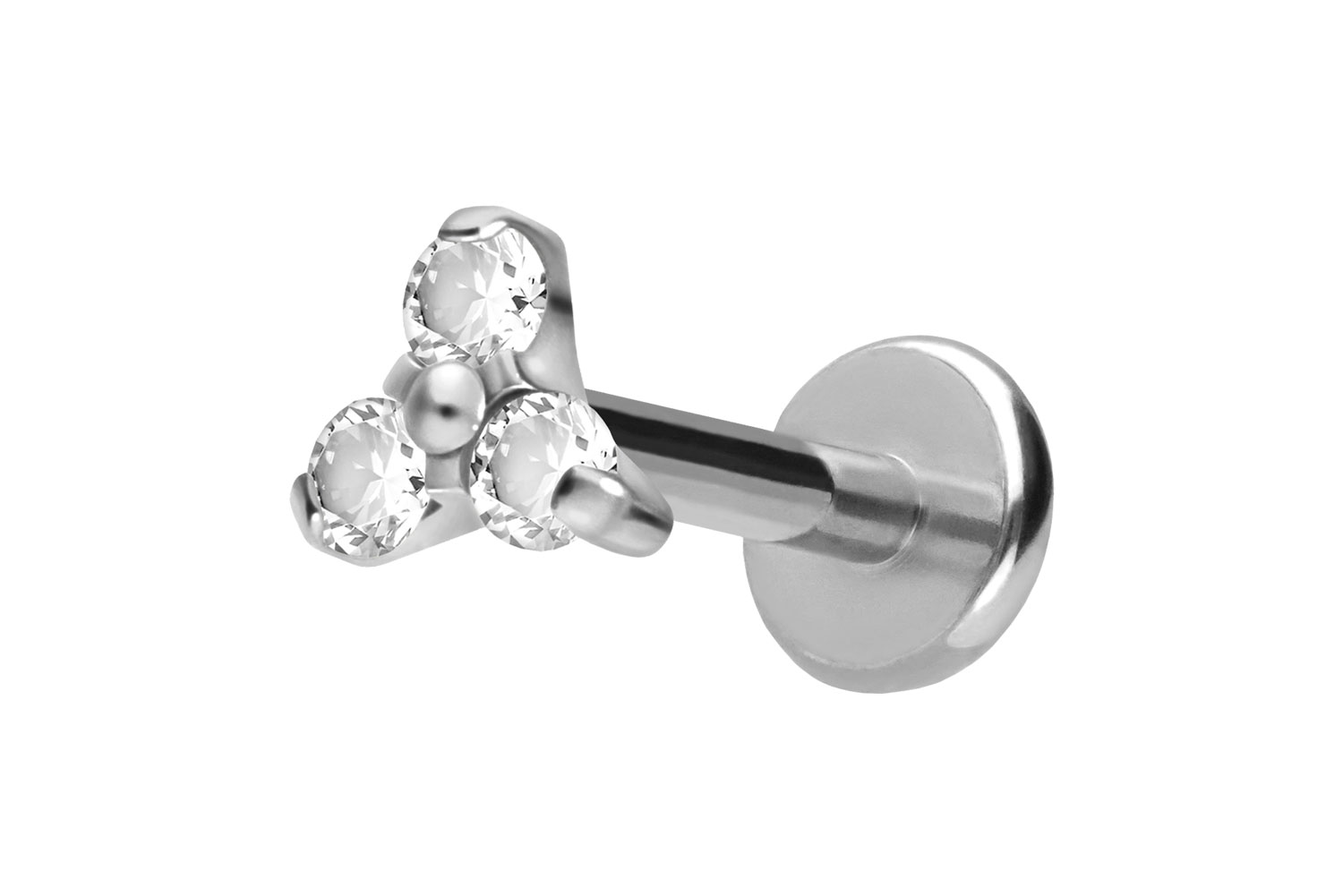 Titan Labret Piercing mit Push Fit KRISTALLBLUME
